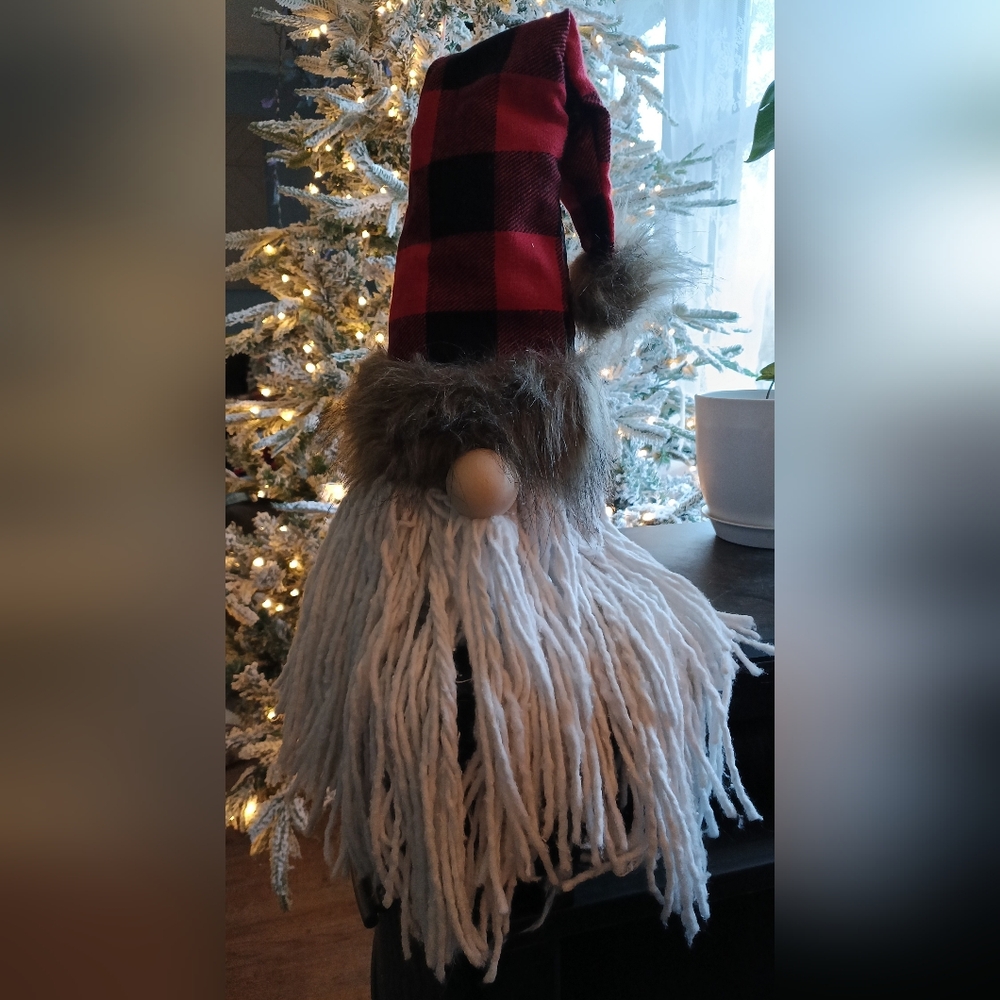 Holiday Gnome with Plaid & Faux Fur Trim Hat